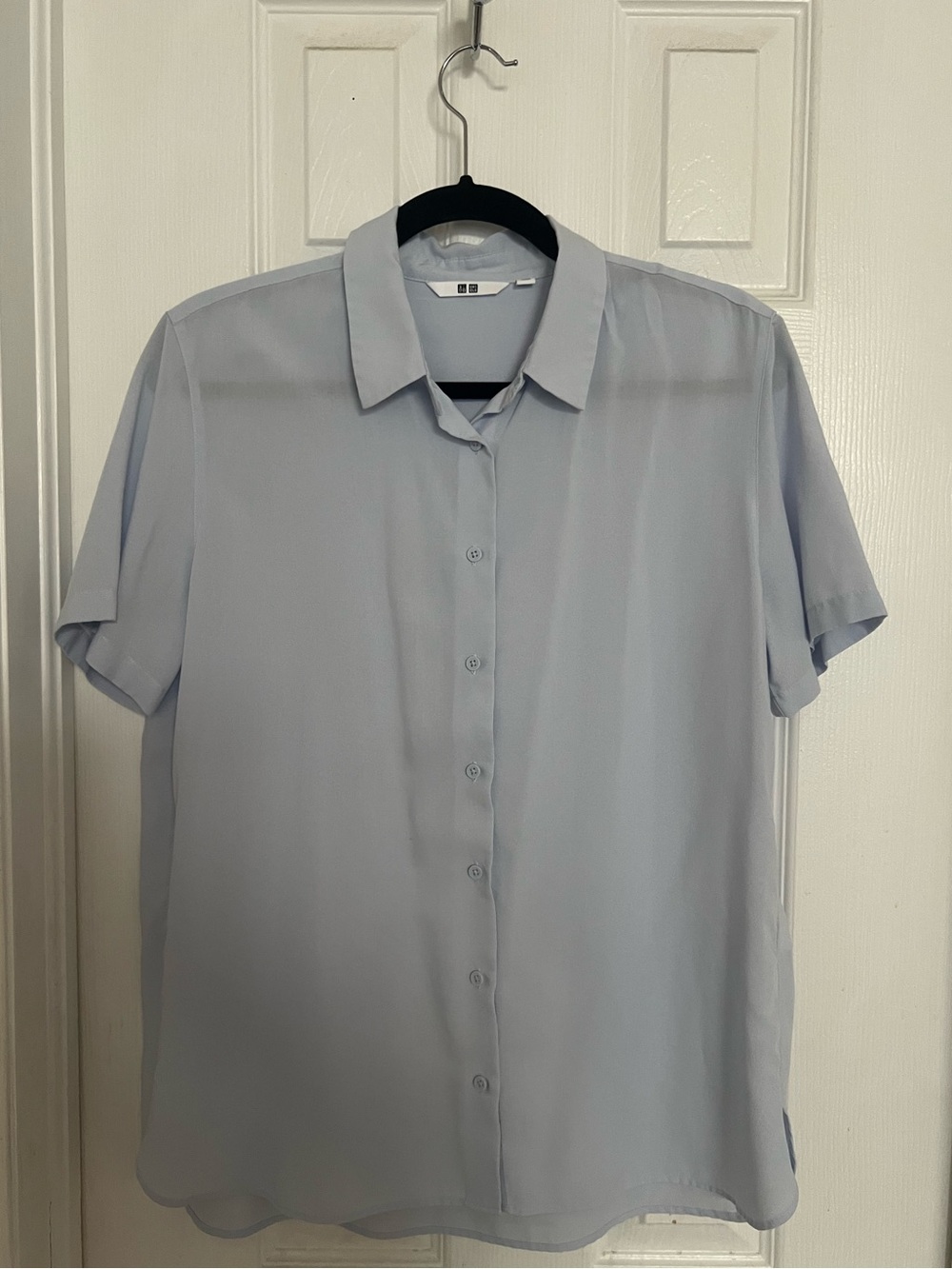 Uniqlo Light Blue Short Sleeve Button Up Rayon Blouse